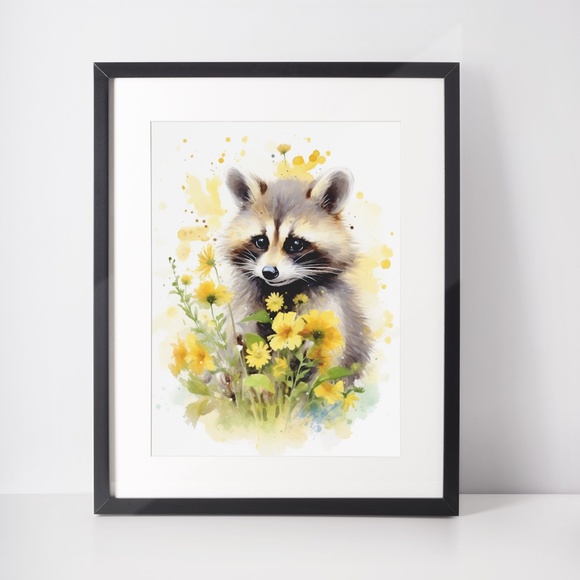 Cute Raccoon Watercolor Wall Art Illustration Print Poster Card Unframed - Picture 2 of 6